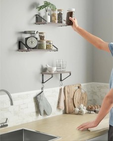 Nástenná polica, sada 3 kusov, šedo-čierna