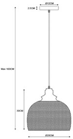 Lucide 43404/28/30 - Závesné svietidlo MESH 1xE27/60W/230V 28 cm