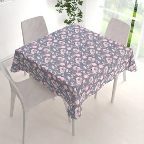 Biante Zamatový štvorcový obrus Tamara TMR-013 Ružové kvety na sivom 100x100 cm
