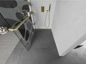 Mexen Kioto+ L, sprchová zástena Walk-In s poličkou a vešiakom 100 x 200 cm, 8mm číre sklo biely vzor, zlatý matný profil, 800-100-123-55-97