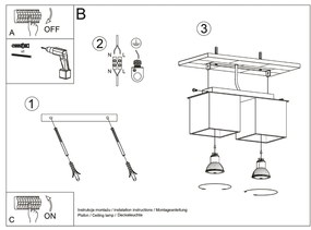 Stropné svietidlo Quad, 2x sivé kovové tienidlo