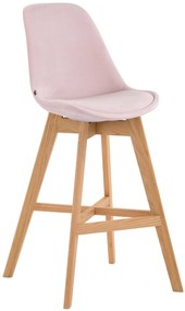 Barová stolička Cannes ~ zamat, drevené nohy natura - Ružová