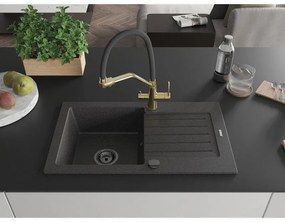 Mexen Pablo, granitový drez 752x436x161 mm, 1-komorový a drezová batéria Duo, čierna škvrnitá, 6510-76-671701-57-B