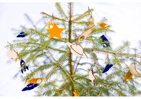 Súprava 8 žlto-modrých filcových vianočných dekorácií Spira Medium