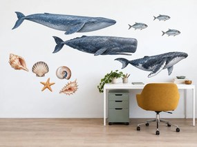 Veľryby z hlbín oceánu realistické nálepky s veľrybami do obývačky na stenu arch 46 x 34 cm