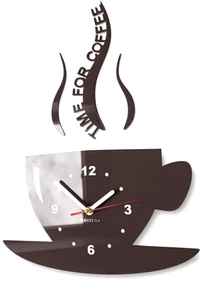 Nástenné hodiny Time for coffee tmavohnedá