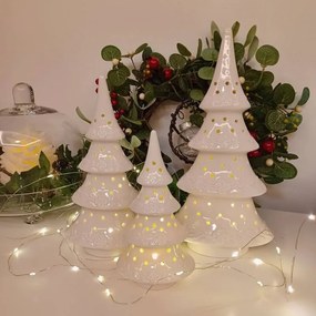 DECOLED Keramický stromeček, 9 x 7,4 x 17,8 cm, teple bílá, 2xLR44