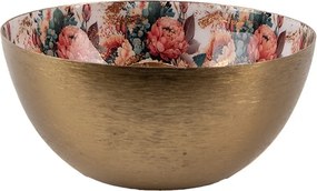 Čierno-zlatý kovový svietnik s ružovými kvetmi Flowers Gold - Ø 14*6 cm