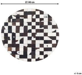 Okrúhly kožený koberec ⌀ 140 cm  čierna/biela BERGAMA Beliani