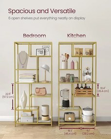 Knižnica, 6-poschodová vysoká knižnica 30 × 80 × 180 cm, v metalickej zlatej farbe