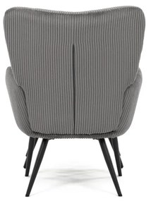 Relaxačné kreslo ušiak s taburetom ROYAL — kov, menčester, sivá