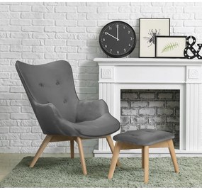 Sivé zamatové kreslo s podnožkou Niko – Ropez