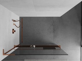 Mexen Kioto+ L, sprchová zástena Walk-In s poličkou a vešiakom 70 x 200 cm, 8mm číre sklo, ružové zlato profil, 800-070-123-60-00