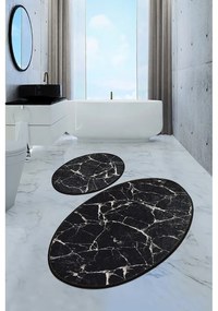 Súprava 2 čiernych oválnych kúpeľňových predložiek Foutastic Marble