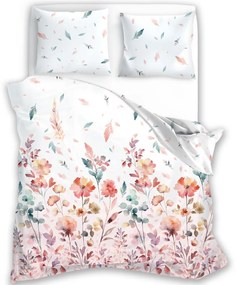 Saténové posteľné obliečky Milagro Verde - motív Lúčne kvety - 100% bavlna - 70 x 90 cm + 140 x 200 cm