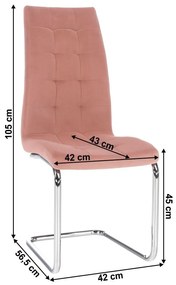 Tempo Kondela Jedálenská stolička, ružová Velvet látka/chróm, SALOMA NEW