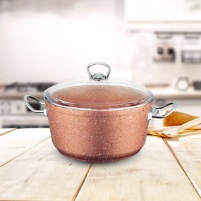 Ružový hliníkový hrniec s pokrievkou Güral Porselen Classic, ø 24 cm