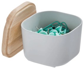 Sivý úložný box s vekom z dreva paulownia iDesign Eco, 9 x 9 cm