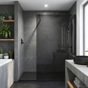 Bezrámová sprchová zastena REA FLEXI BLACK 110 cm, čierna matná/sivá dymová - bez vaničky
