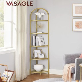 Sklenená rohová polica, 5-úrovňový regál, zlatá farba