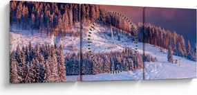 Obraz zimnej krajiny (s hodinami) (90x30 cm)