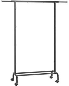 Vešiak na šaty s kolieskami, stojan na oblečenie, nosnosť 45 kg, čierny