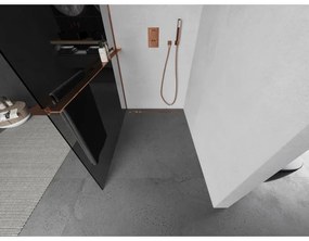 Mexen Kioto+ L, sprchová zástena Walk-In s poličkou a vešiakom 70 x 200 cm, 8mm šedé sklo, ružové zlato profil, 800-070-123-60-40