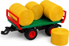 LEAN Toys Poľnohospodársky traktor s diaľkovým ovládaním RC s prívesom na balíky sena a svetlami, mierka 1:24