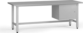 Výškovo nastaviteľný dielenský stôl G5, 2100 x 750 x 800-1000 mm, 1x skrinka, sivá