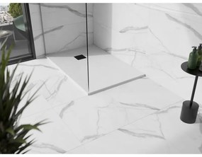Mexen Stone+, obdĺžniková vanička z minerálneho kompozitu 120 x 70 cm, biela, čierna krytka, 44107012-B