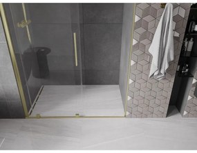 Mexen Velar, posuvné dvere do otvoru 130x200 cm, 8mm číre sklo, zlatá matná, 871-130-000-01-55