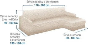 Bielastické poťahy CRISTINA smotanová sedačka s otomanom vpravo (š. 170 - 300 cm)
