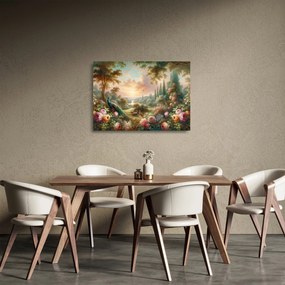 Sklenený obraz - Pávy v záhrade (70x50 cm)