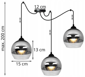 Závesné svietidlo Bergen Spider, 3x chrómové/transparentné sklenené tienidlo (fi 15cm)