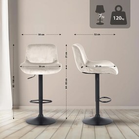 Barová stolička Solon - zamat, čierny rám - krémová