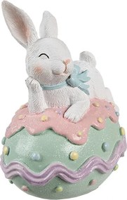 Dekorácia králik s mašľou na zelenom vajíčku - 11*9*15 cm