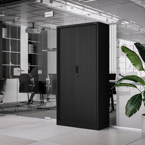 Kovová kancelárska skriňa DAMIAN so žalúziovými dverami, 900 x 1850 x 450 mm, čierna