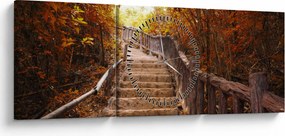 Obraz - Schody v prírode na jeseň (s hodinami) (90x30 cm)