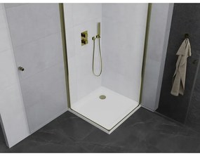 Mexen Pretoria Duo, sprchovací kút s 2-krídlovými dverami 70 (dvere) x 70 (dvere) cm, 6mm číre sklo, zlatý profil + slim sprchová vanička 5cm biela so zlatým sifónom, 852-070-070-50-02-4010G