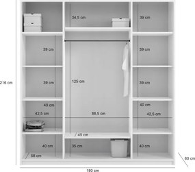 Moderná šatníková skriňa NICEA 180 so zrkadlom – Hlínová béžová