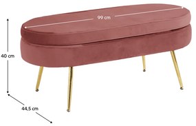 Luxusný taburet, ružová Velvet látka/chróm zlatý, Art-deco, NOBLIN TYP 2