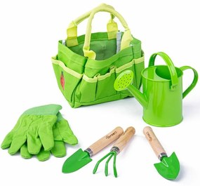 Bigjigs Toys Záhradný set náradia v plátennej taške, zelená