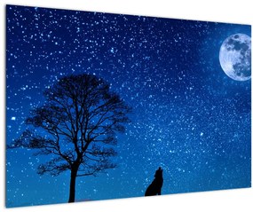 Obraz vlka vyjúci na mesiac (90x60 cm)