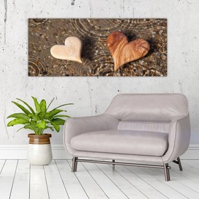Obraz - Drevené srdiečka (120x50 cm)