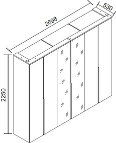Šatníková skriňa so zrkadlami Kevo, 270 cm, grafitová