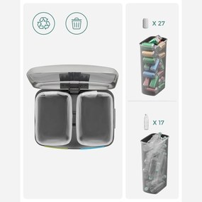 Dvojitý odpadkový kôš, 2 x 20 l kuchynský kôš, strieborná farba