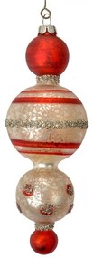 Strieborno-červená antik sklenená závesná ozdoba - Ø 6*17 cm