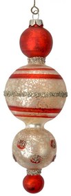 Strieborno-červená antik sklenená závesná ozdoba - Ø 6*17 cm