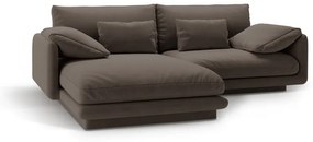 Hnedá zamatová rohová pohovka (ľavý roh/s leňoškou) Torino – Micadoni