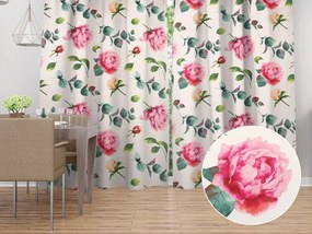 Biante Bavlnený záves Sandra SA-715 Veľké ružovočervené pivonky na smotanovom 150x190 cm